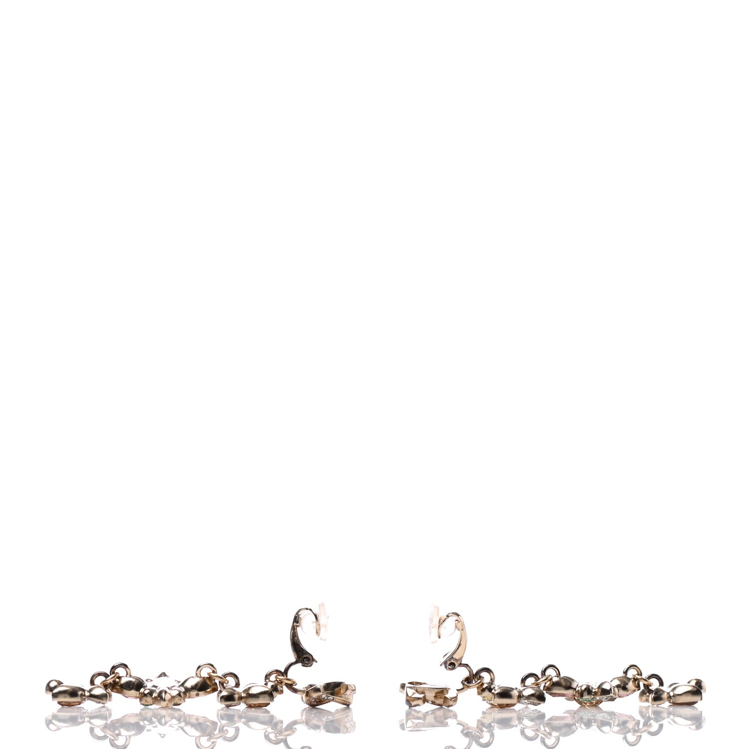 Chanel Crystal CC Clip On Drop Earrings Gold 3 of 4