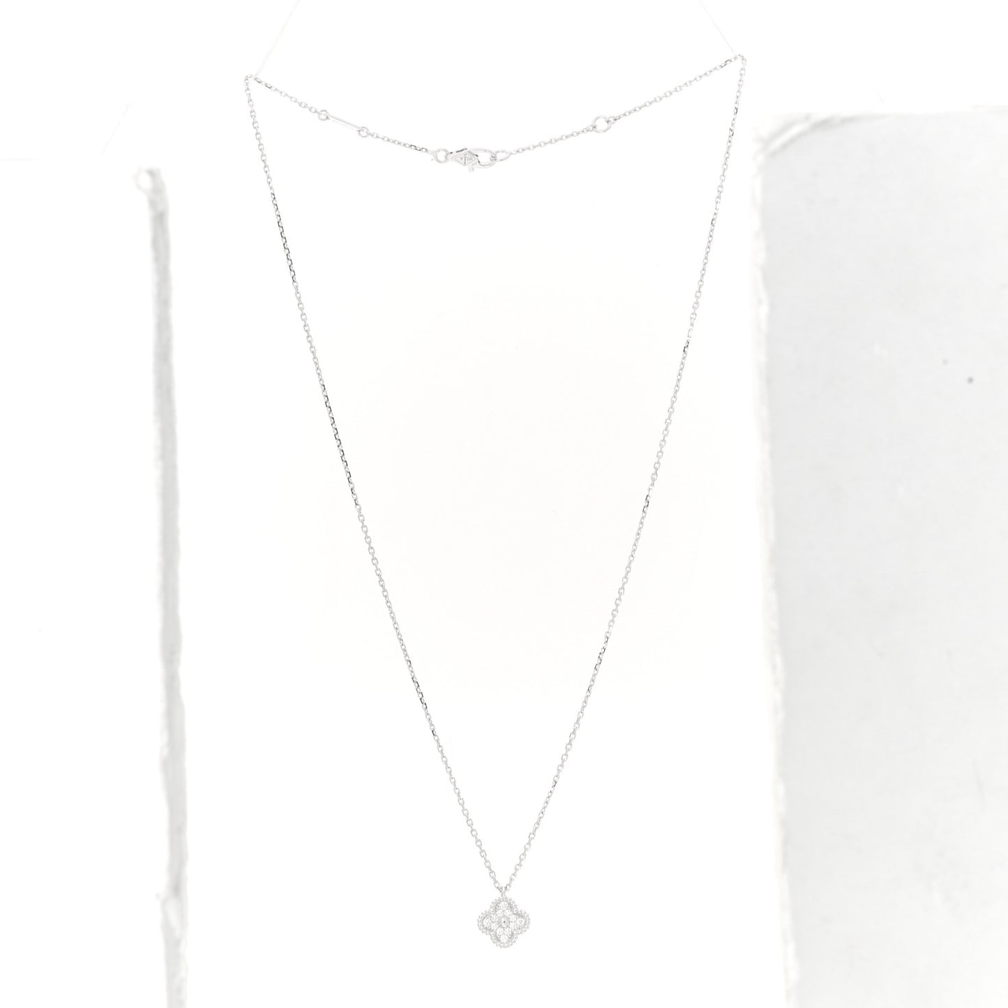18K White Gold Diamond Sweet Alhambra Pendant Necklace