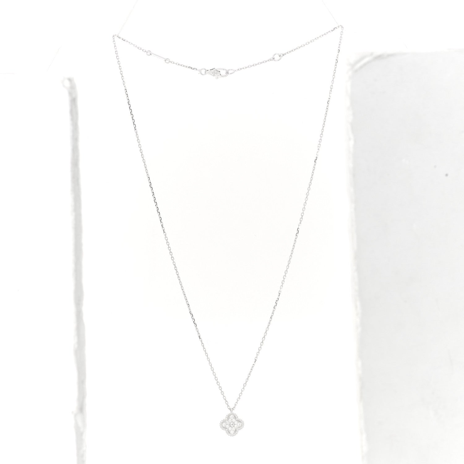 Van Cleef & Arpels 18K White Gold Diamond Sweet Alhambra Pendant Necklace 3 of 7