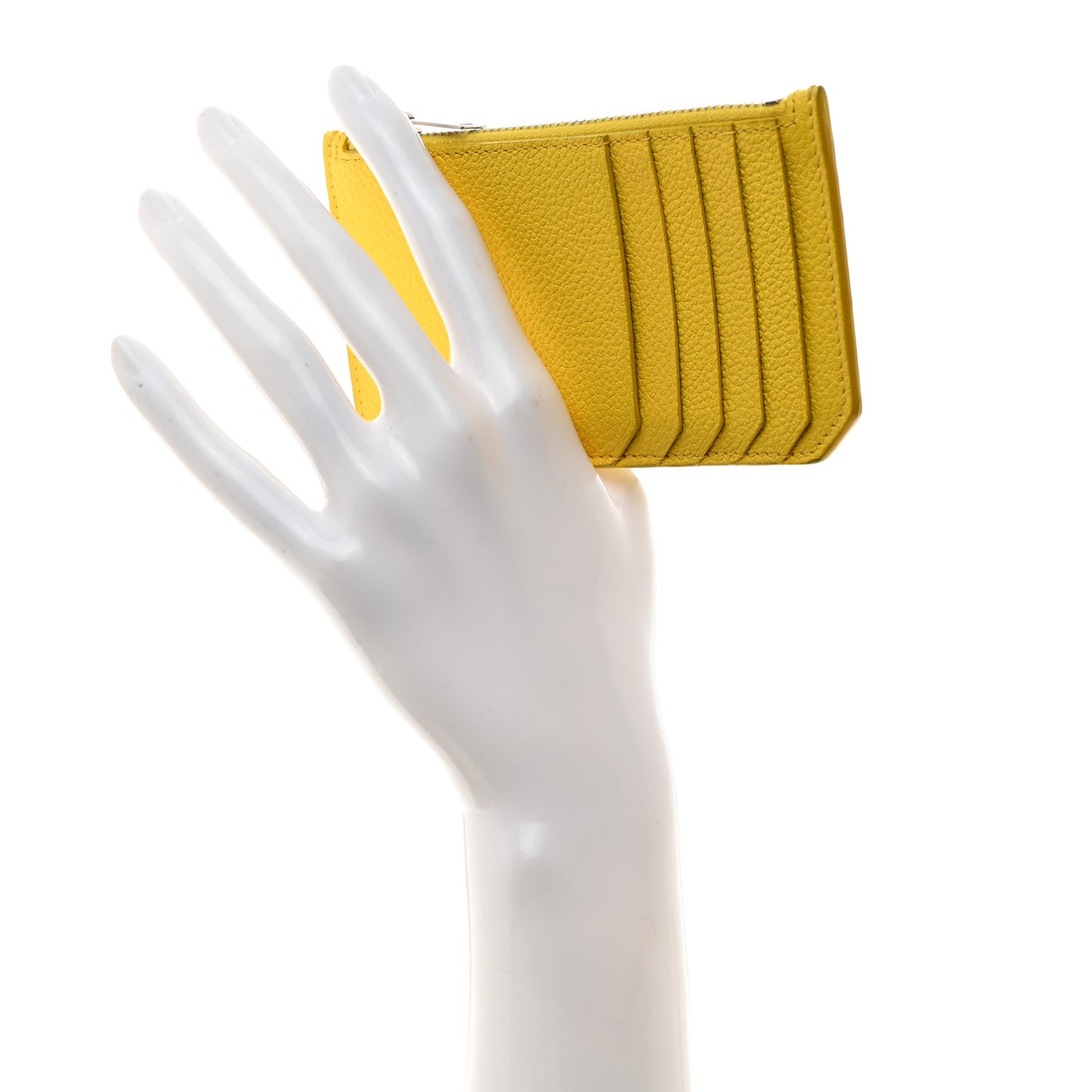 Grained Calfskin 5 Fragments Zip Pouch Card Holder Sunflower