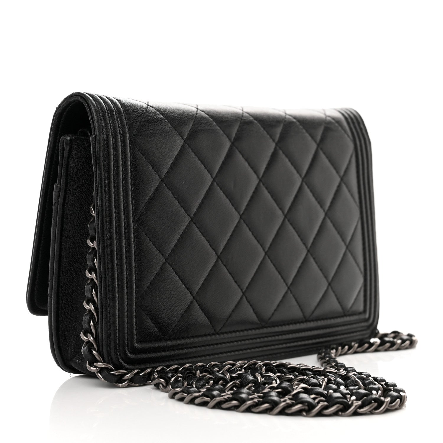 Chanel Lambskin Quilted Boy Wallet On Chain WOC Black 3 of 17