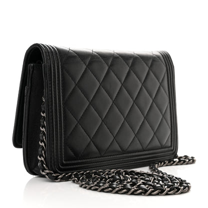 Chanel Lambskin Quilted Boy Wallet On Chain WOC Black 3 of 17
