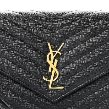 Saint Laurent Grain De Poudre Matelasse Chevron Monogram Envelope Clutch Black 9 of 11