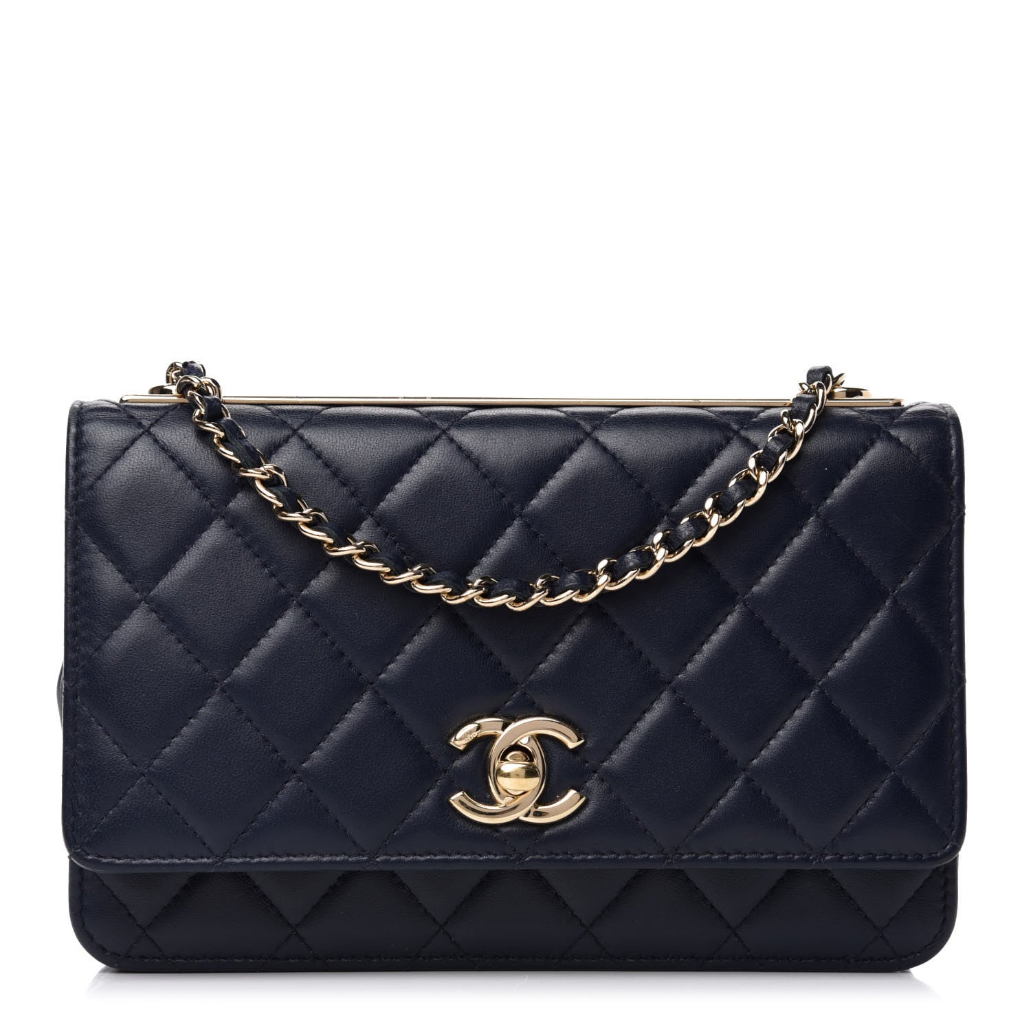 Chanel Lambskin Quilted Trendy CC Wallet On Chain WOC Navy 1 of 11