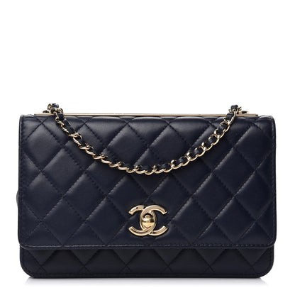 Chanel Lambskin Quilted Trendy CC Wallet On Chain WOC Navy 1 of 11