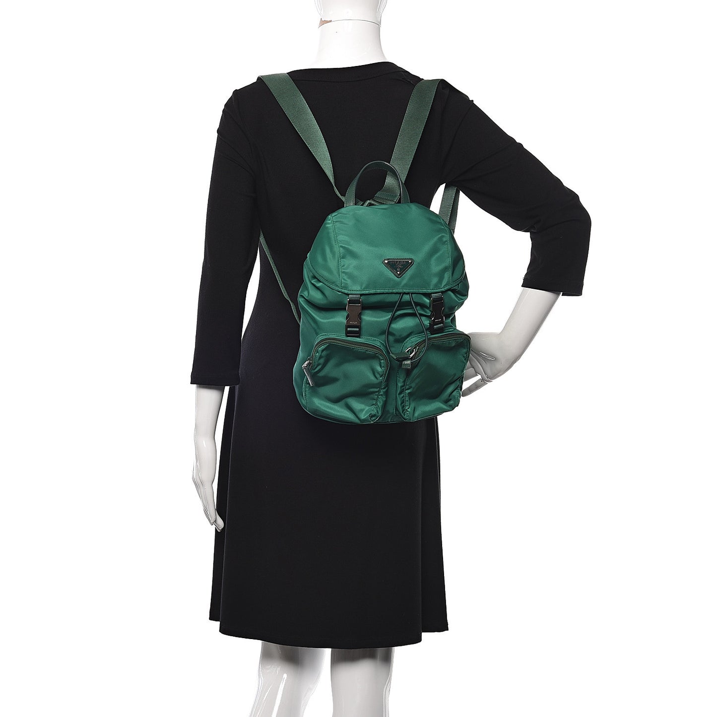 Nylon Vela Saffiano Double Buckle Backpack Oleandro