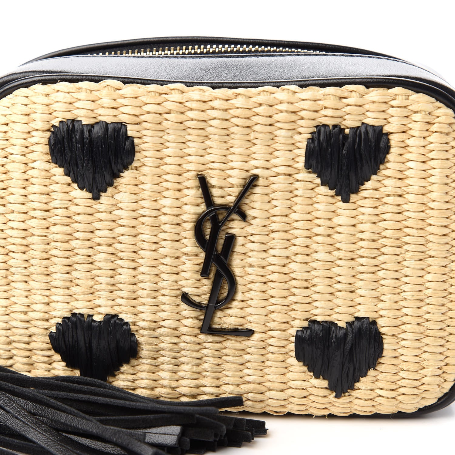 Saint Laurent Raffia Canvas Monogram Lou Heart Belt Bag Beige Black 10 of 10