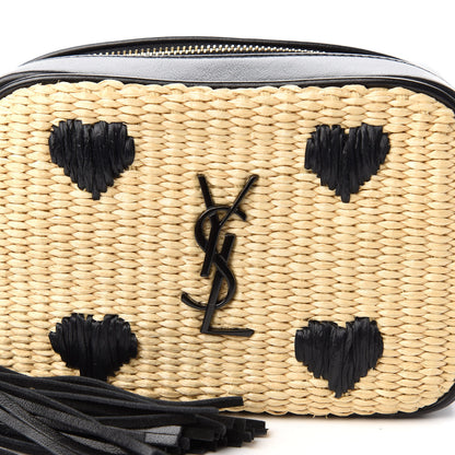 Saint Laurent Raffia Canvas Monogram Lou Heart Belt Bag Beige Black 10 of 10