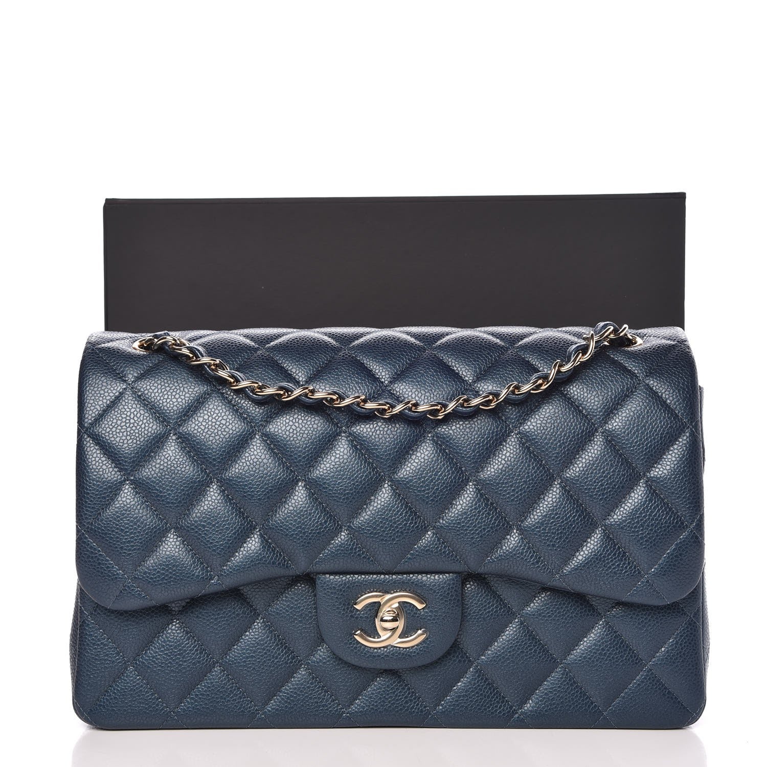 Chanel Metallic Caviar Quilted Jumbo Double Flap Dark Blue 9 of 9