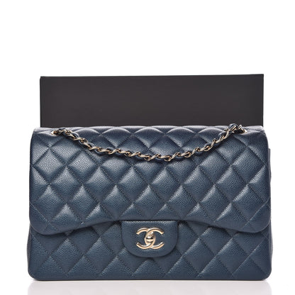 Chanel Metallic Caviar Quilted Jumbo Double Flap Dark Blue 9 of 9