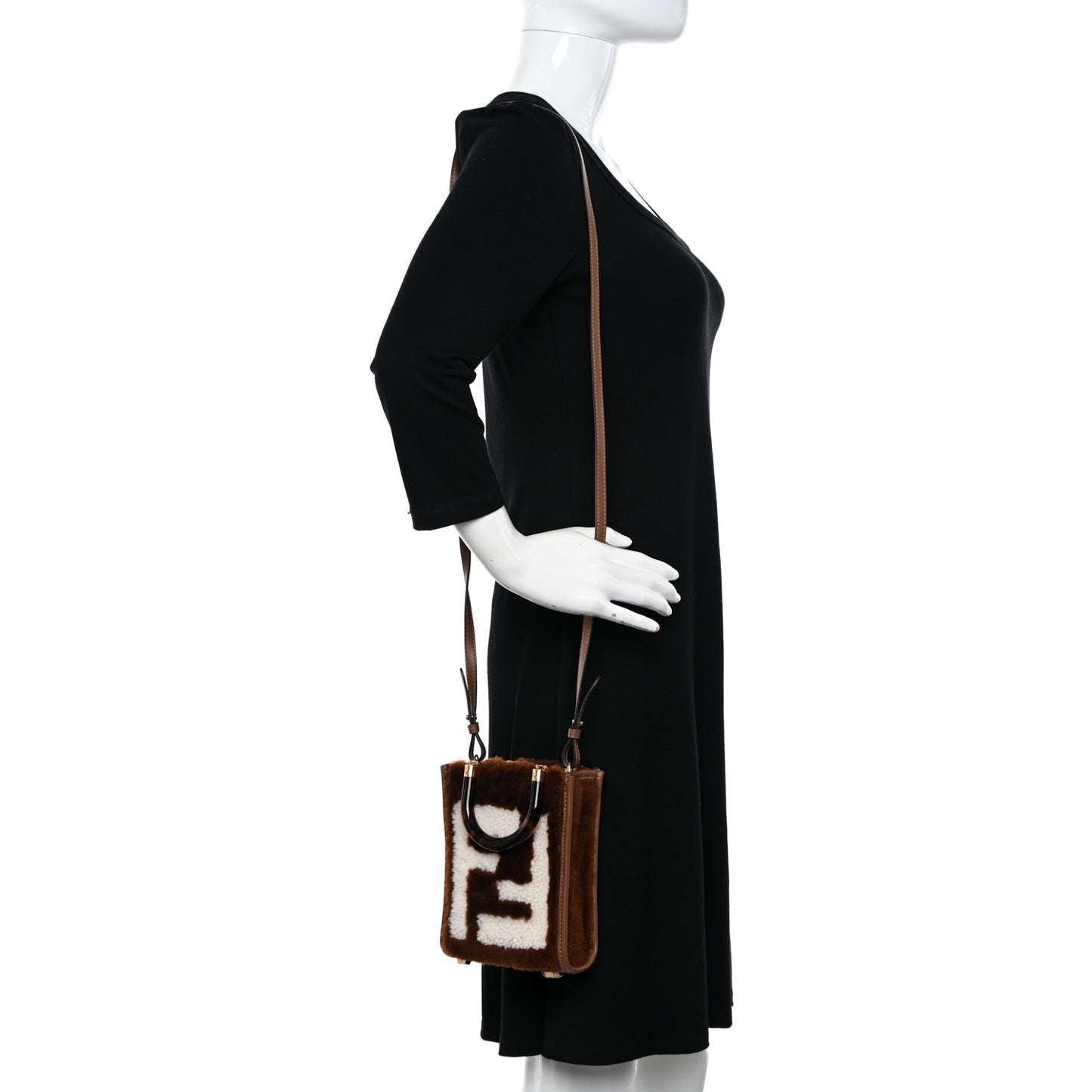 Shearling Plexiglass FF Mini Fendi Sunshine Shopper Tote Forresta White