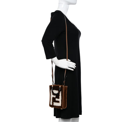 Fendi Shearling Plexiglass FF Mini Fendi Sunshine Shopper Tote Forresta White 2 of 10