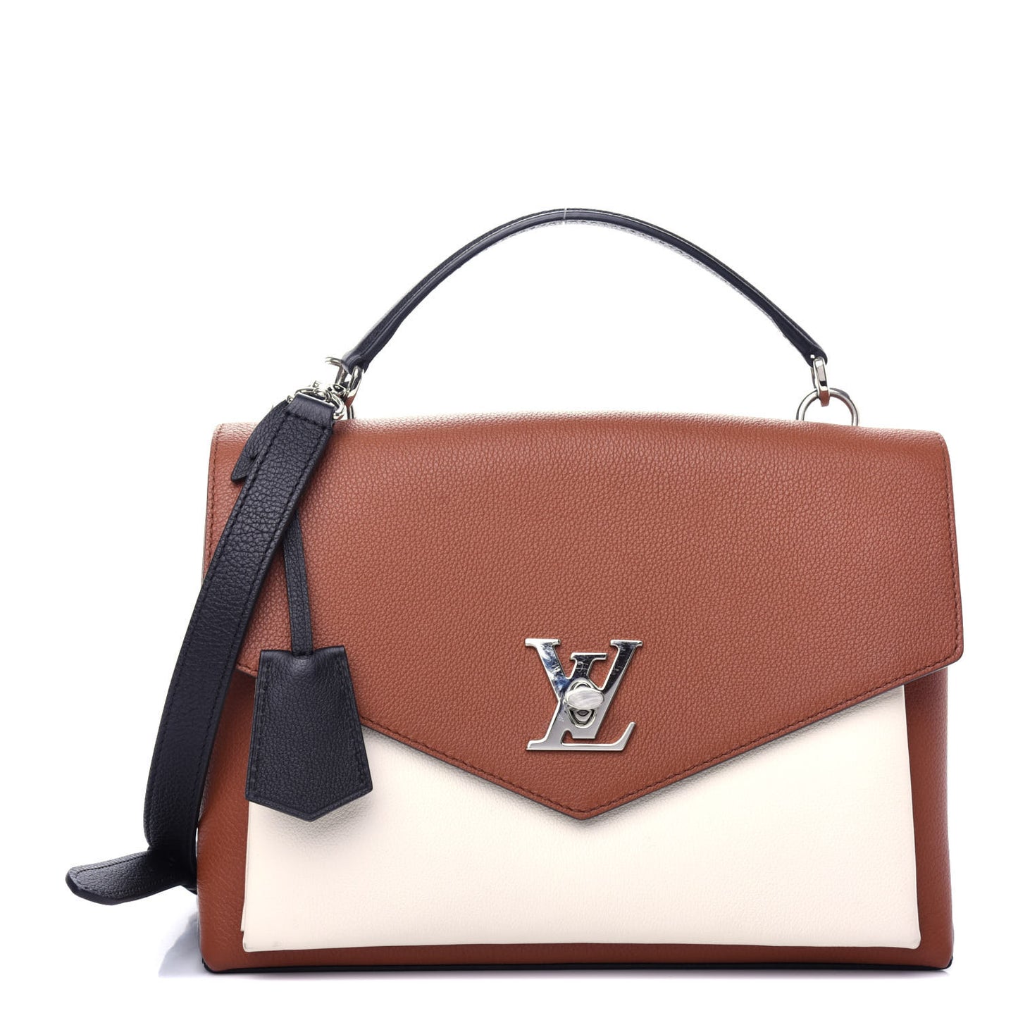 Soft Calfskin My Lockme Top Handle Creme Black