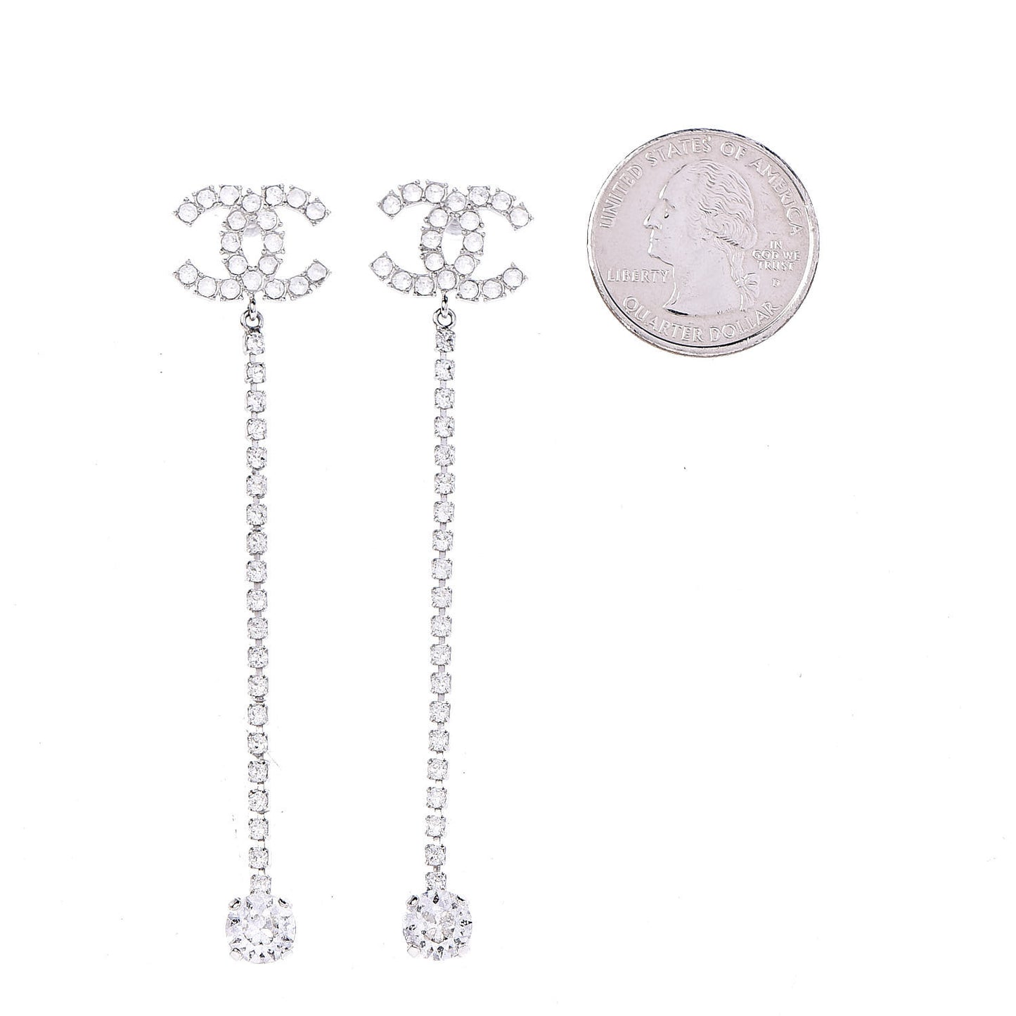 Crystal CC Drop Earrings Silver