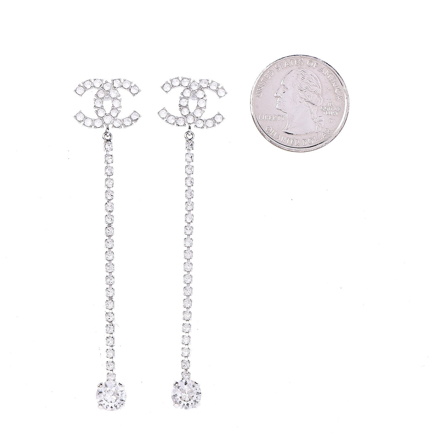 Chanel Crystal CC Drop Earrings Silver 2 of 5