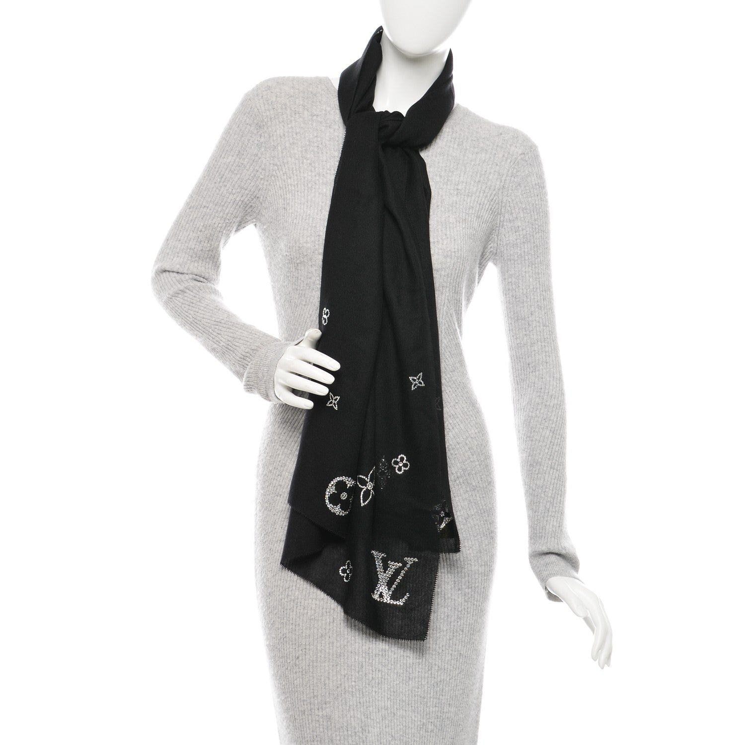 Louis Vuitton Cashmere Swarovski Crystal Monte Carlo Stole Black 2 of 7