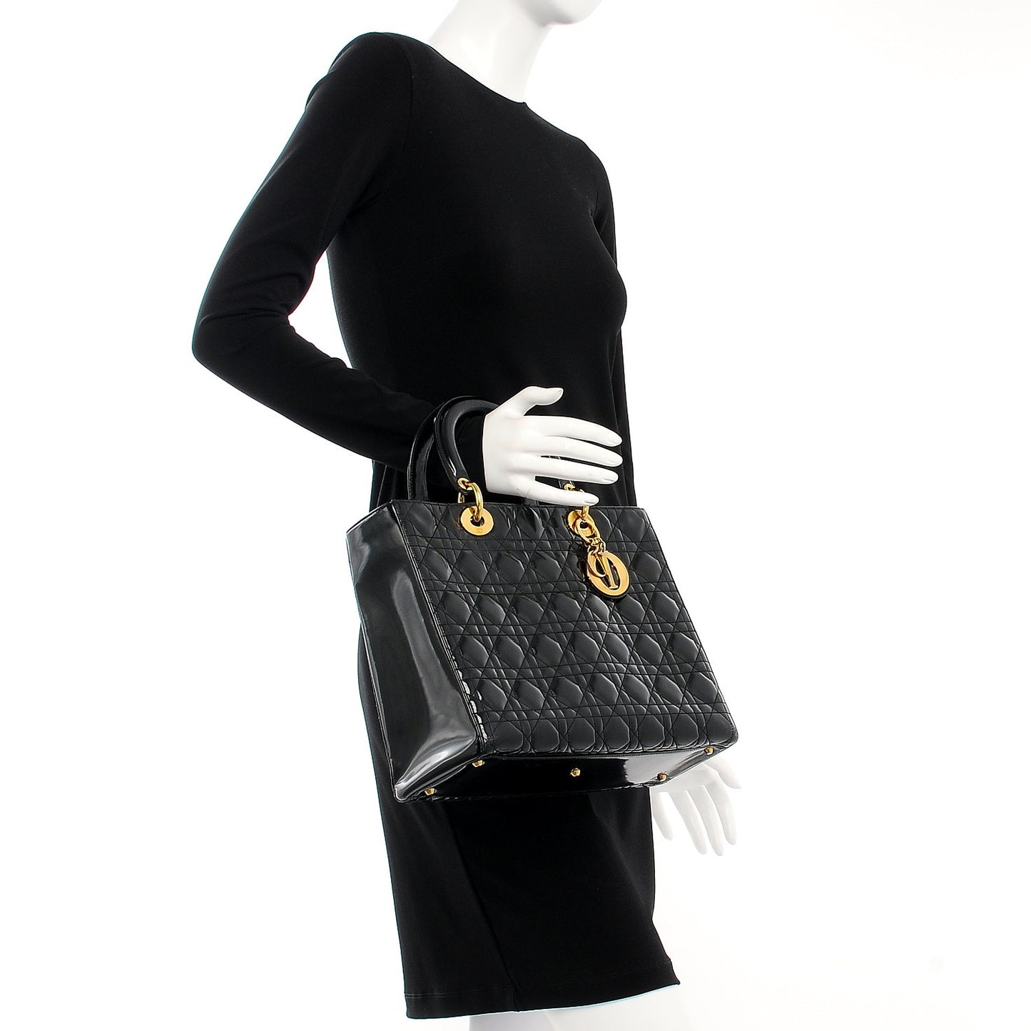 Vintage Patent Cannage Large Lady Dior Black