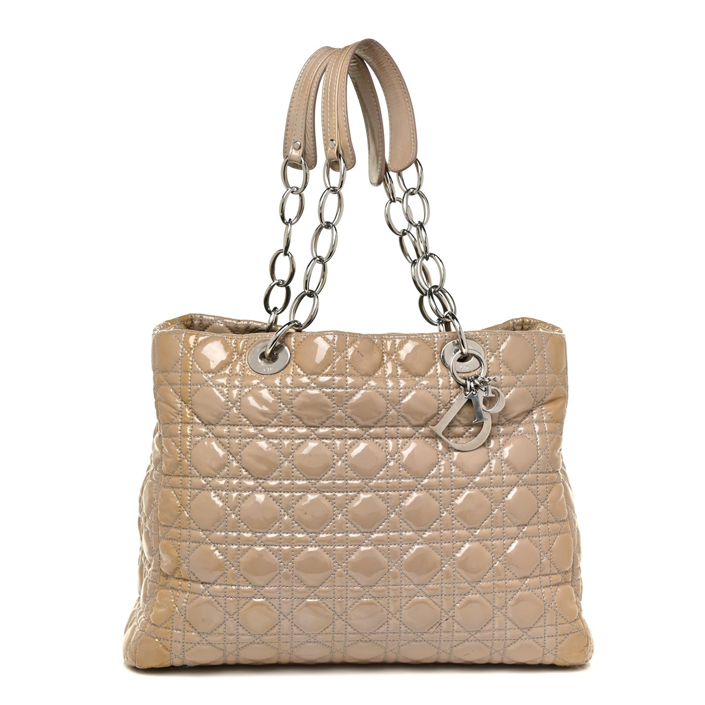 Patent Cannage Large Dior Soft Shopping Tote Beige