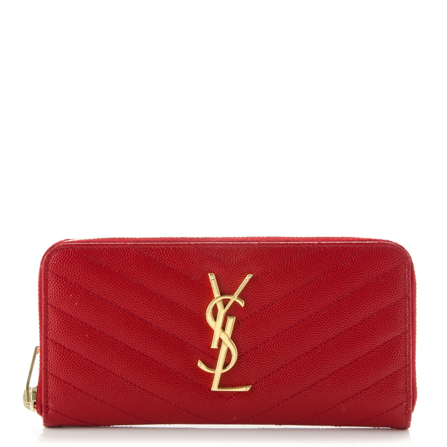 Saint Laurent Grain De Poudre Matelasse Chevron Monogram Zip Around Wallet Red 1 of 6