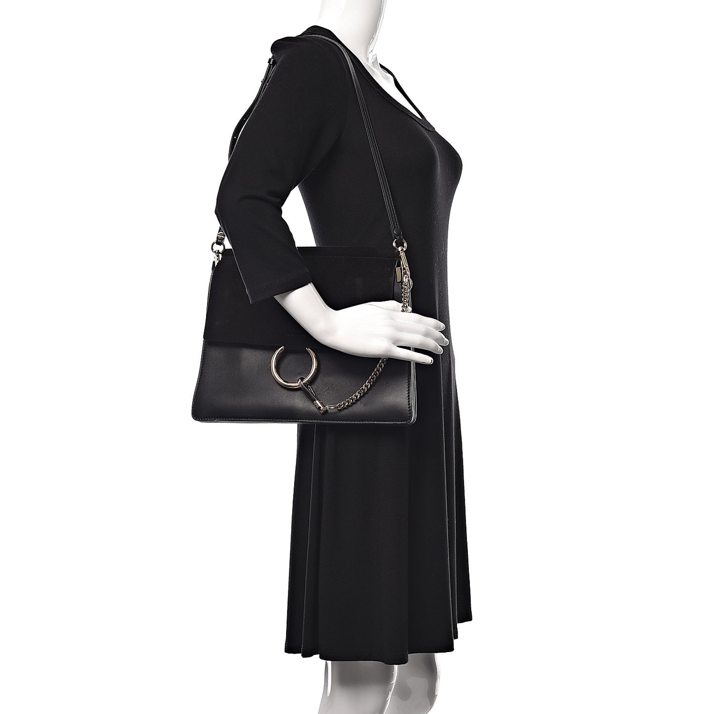 Suede Calfskin Medium Faye Shoulder Bag Black