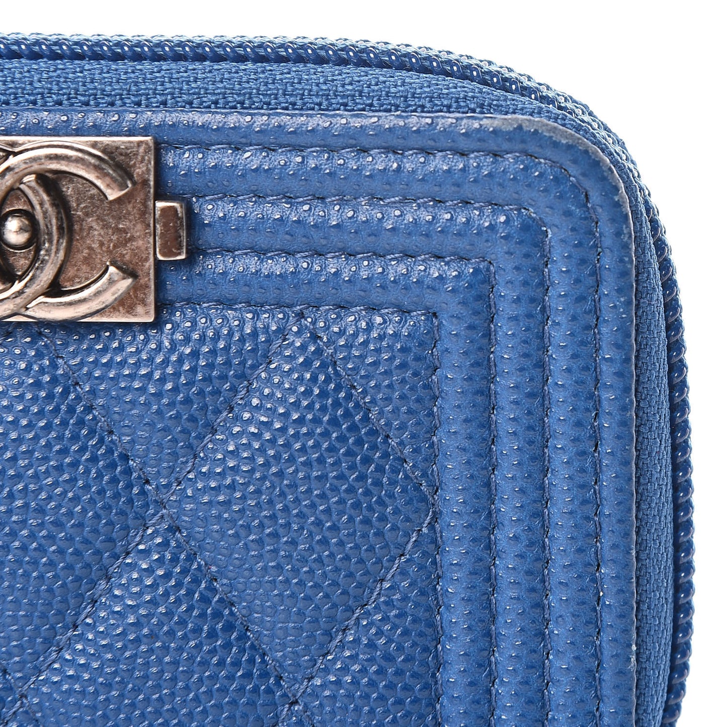 Caviar Quilted Boy Zip Around Coin Purse Wallet Dark Blue