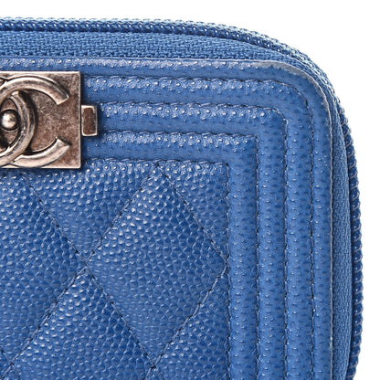 Chanel Caviar Quilted Boy Zip Around Coin Purse Wallet Dark Blue 9 of 14