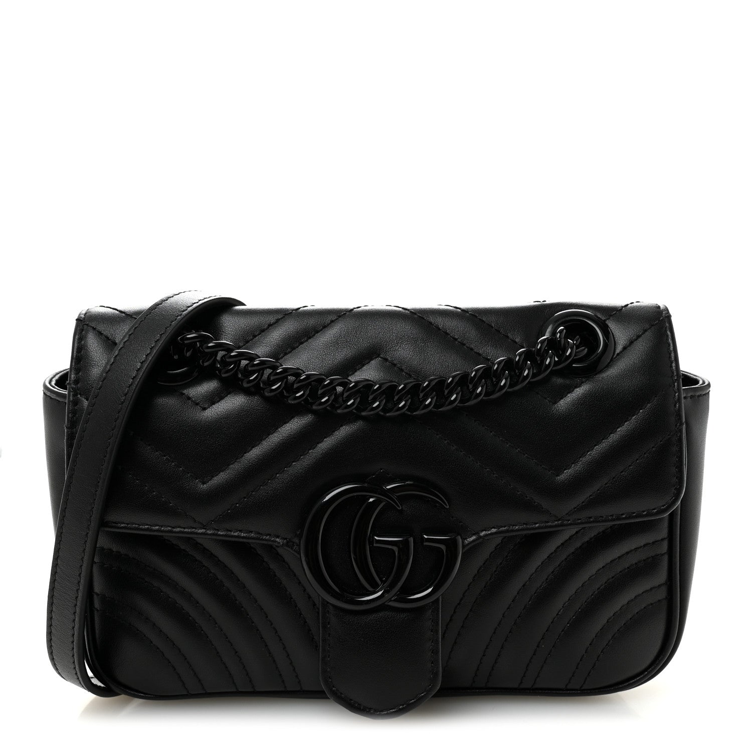 Gucci Calfskin Matelasse Monochrome Mini GG Marmont Shoulder Bag Black 1 of 10
