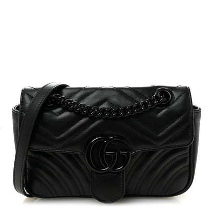 Gucci Calfskin Matelasse Monochrome Mini GG Marmont Shoulder Bag Black 1 of 10