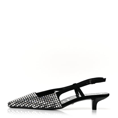 Gucci Crystal Kid Scamosciato Square G 35mm Slingback Pumps 38 Black 1 of 7