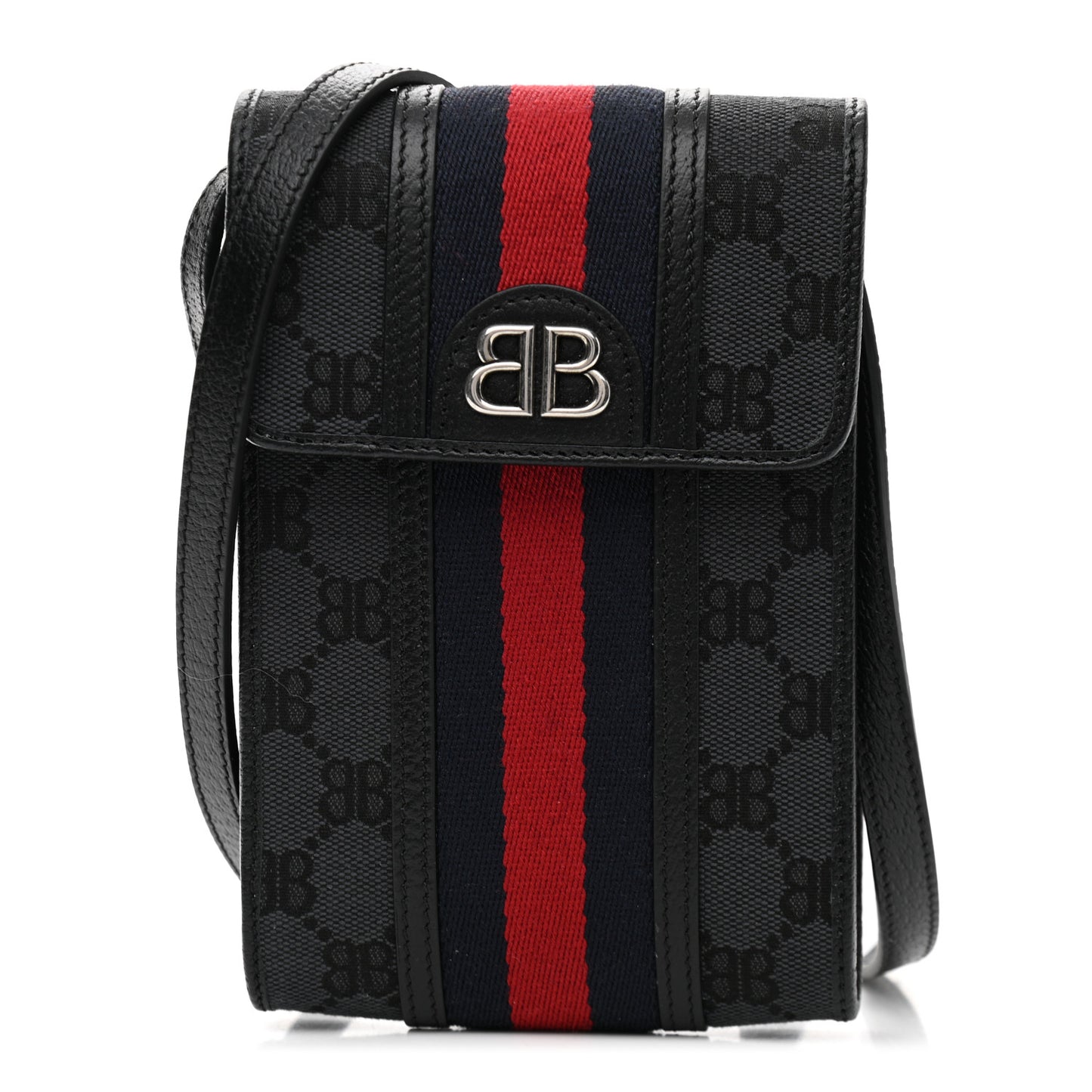 X BALENCIAGA BB Monogram Web Mini Ophidia Crossbody Bag Black
