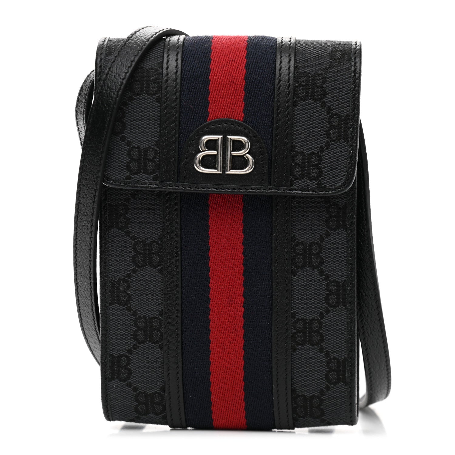 Gucci X BALENCIAGA BB Monogram Web Mini Ophidia Crossbody Bag Black 1 of 9