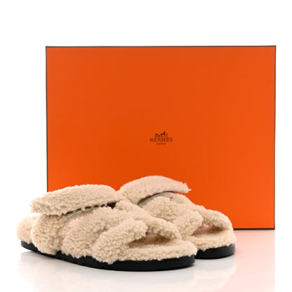 Hermes Woolskin Womens Chypre Sandals 38 Ecru 8 of 8