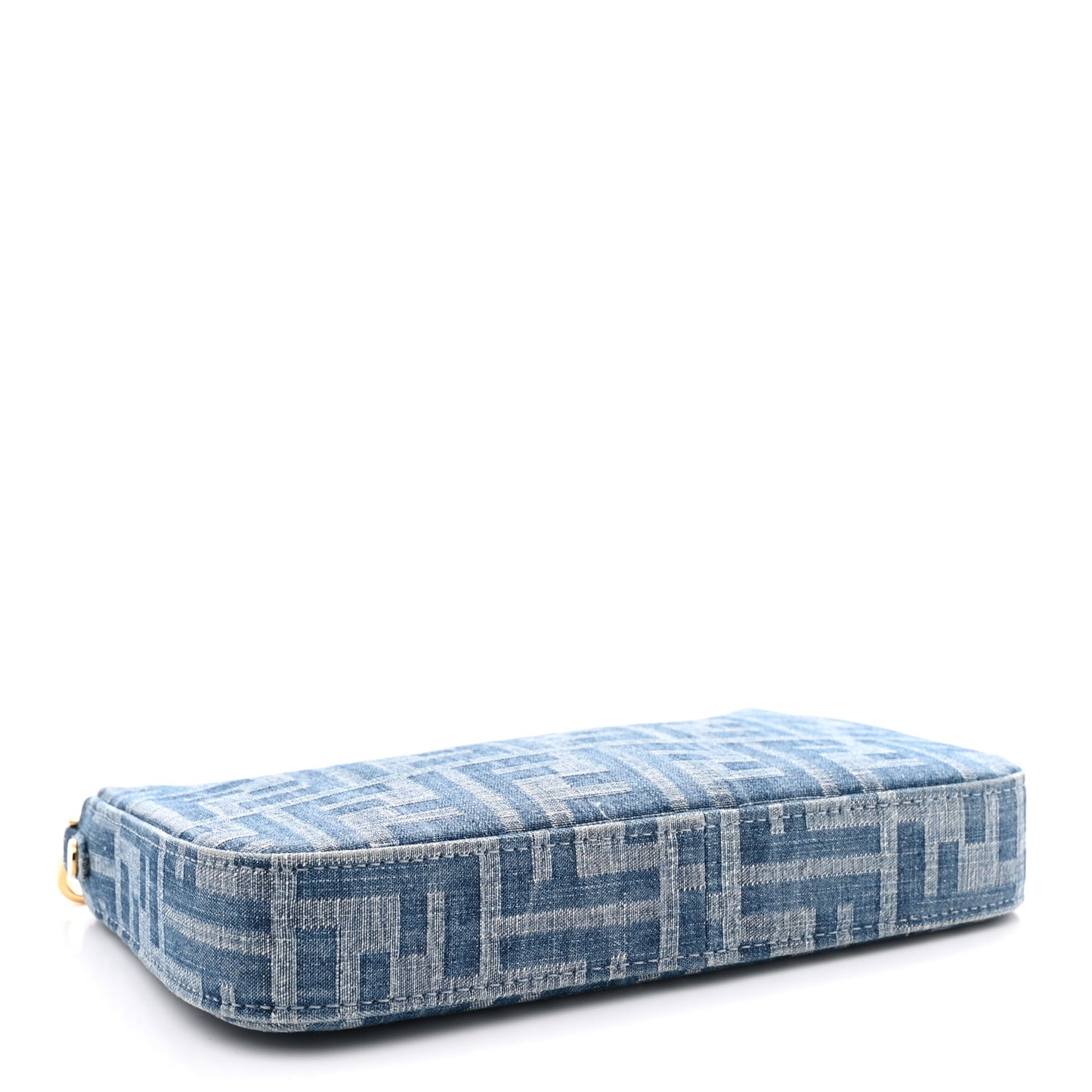 Denim Effect Fabric Jacquard FF Baguette Pouch Blue