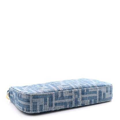 Fendi Denim Effect Fabric Jacquard FF Baguette Pouch Blue 4 of 11