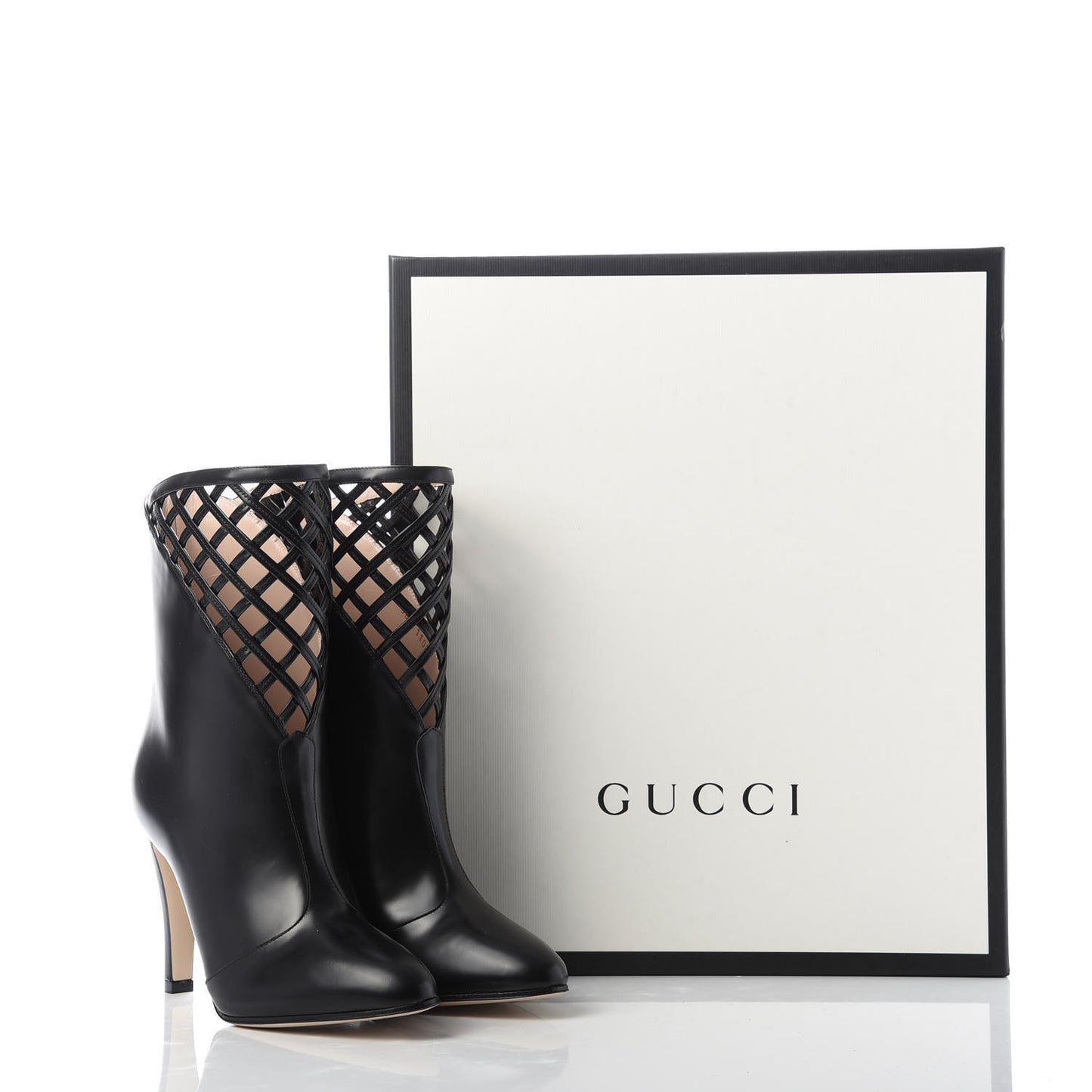 Plume Calfskin Damir Lattice Cutout Boots 36 Black