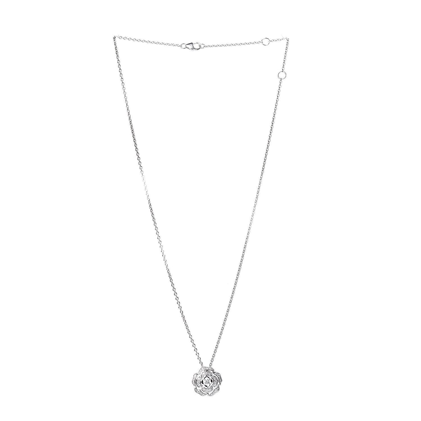 18K White Gold Diamond Bouton de Camelia Pendant Necklace