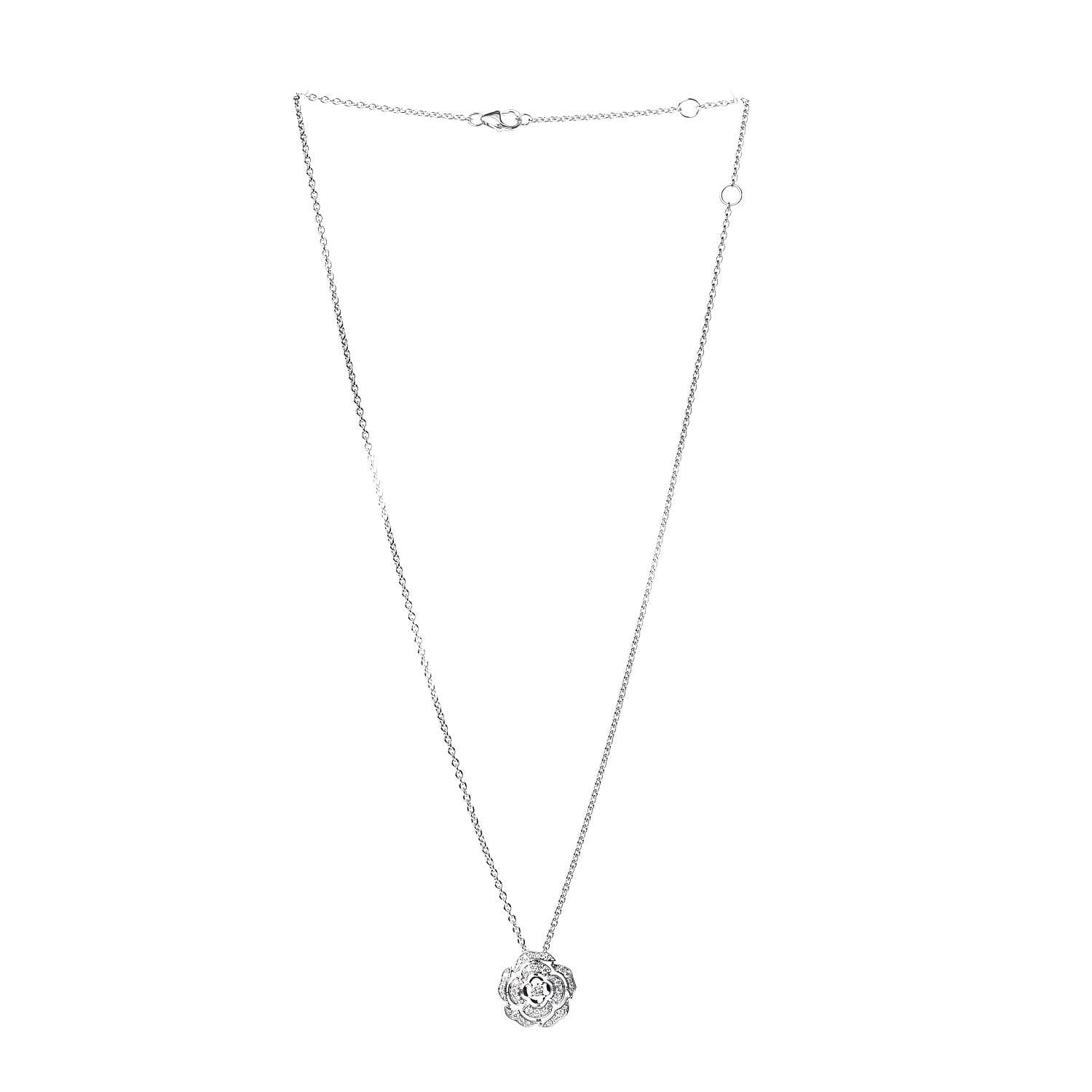 Chanel 18K White Gold Diamond Bouton de Camelia Pendant Necklace 3 of 7