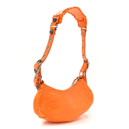 Balenciaga Extra Supple Calfskin Crocodile Embossed Le Cagole Shoulder Bag XS Pop Orange 4 of 11