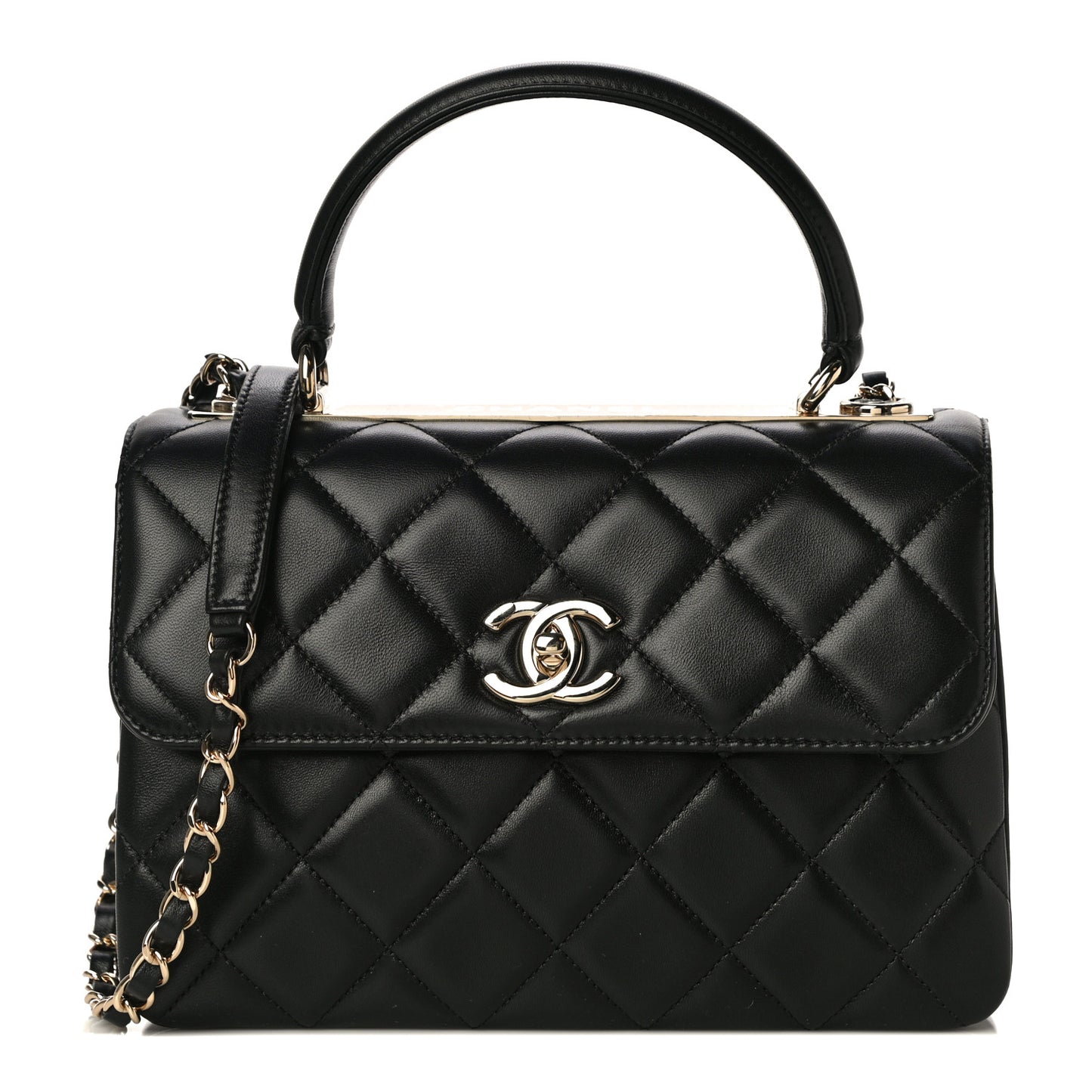 Lambskin Quilted Small Trendy CC Dual Handle Flap Bag Black