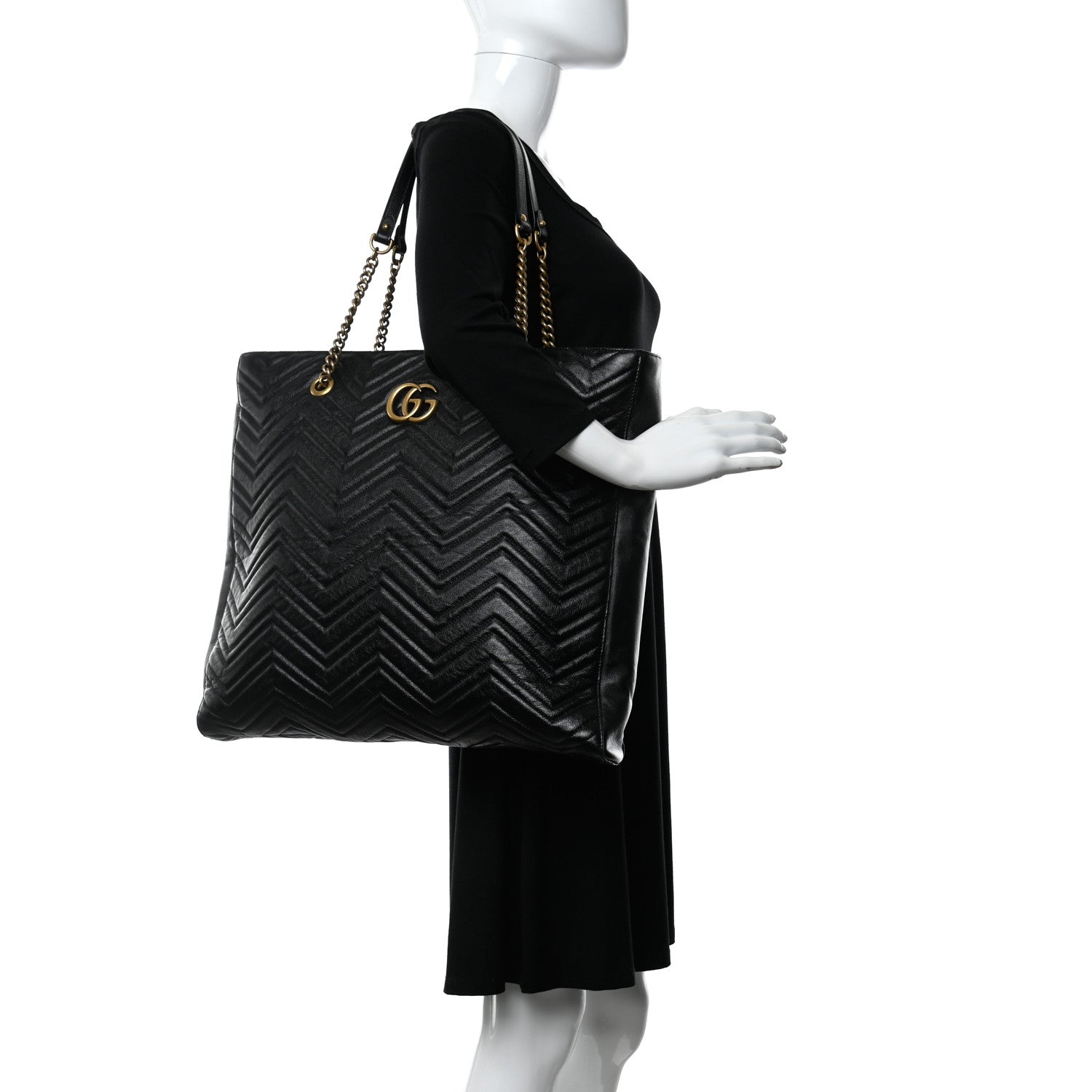 Gucci Azalea Calfskin Matelasse Large GG Marmont Slim Tote Black 2 of 10