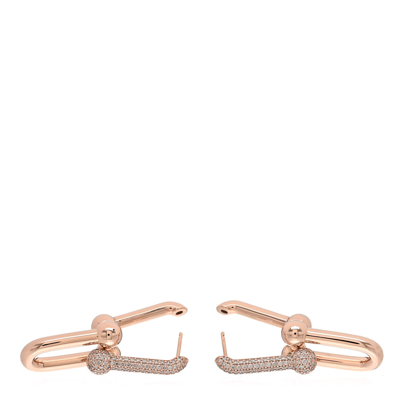Tiffany 18K Rose Gold Diamond HardWear Link Earrings 3 of 5