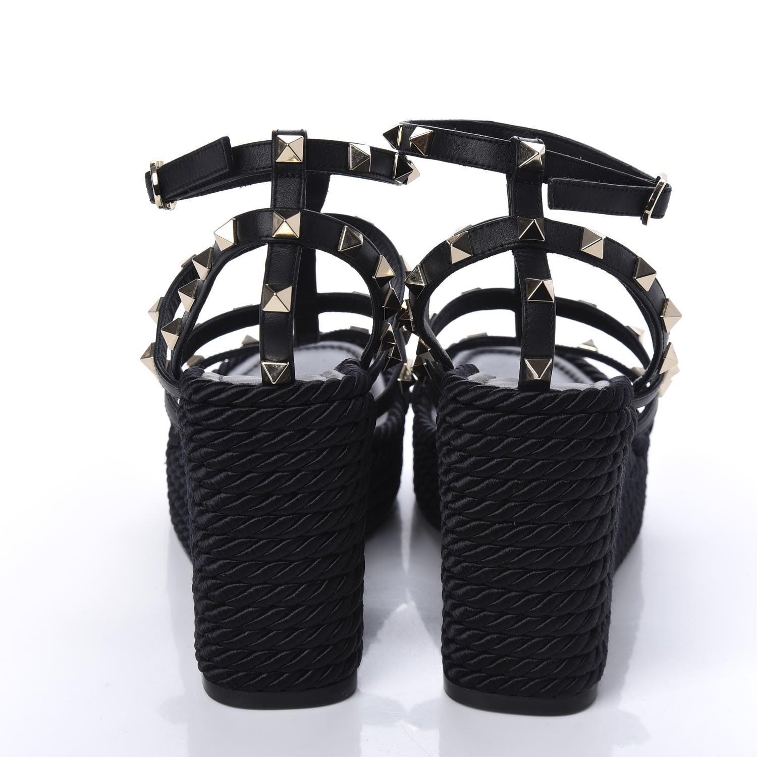 Valentino Garavani Calfskin Rockstud Ankle Strap Torchon Espadrille Caged 25/95mm Wedge Sandals 37 Black 6 of 10