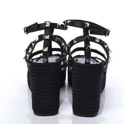 Valentino Garavani Calfskin Rockstud Ankle Strap Torchon Espadrille Caged 25/95mm Wedge Sandals 37 Black 6 of 10
