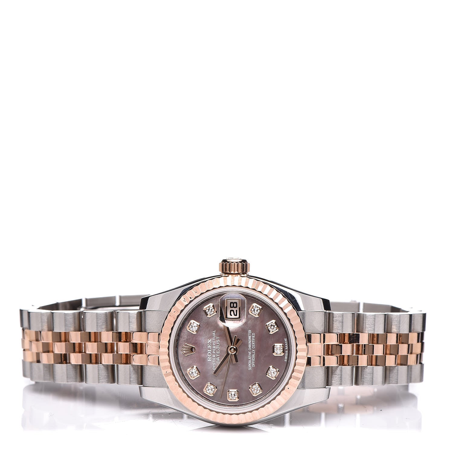 Rolex Stainless Steel 18K Everose Gold Black Mother of Pearl Diamond 26mm Oyster Perpetual Datejust Watch 3 of 8