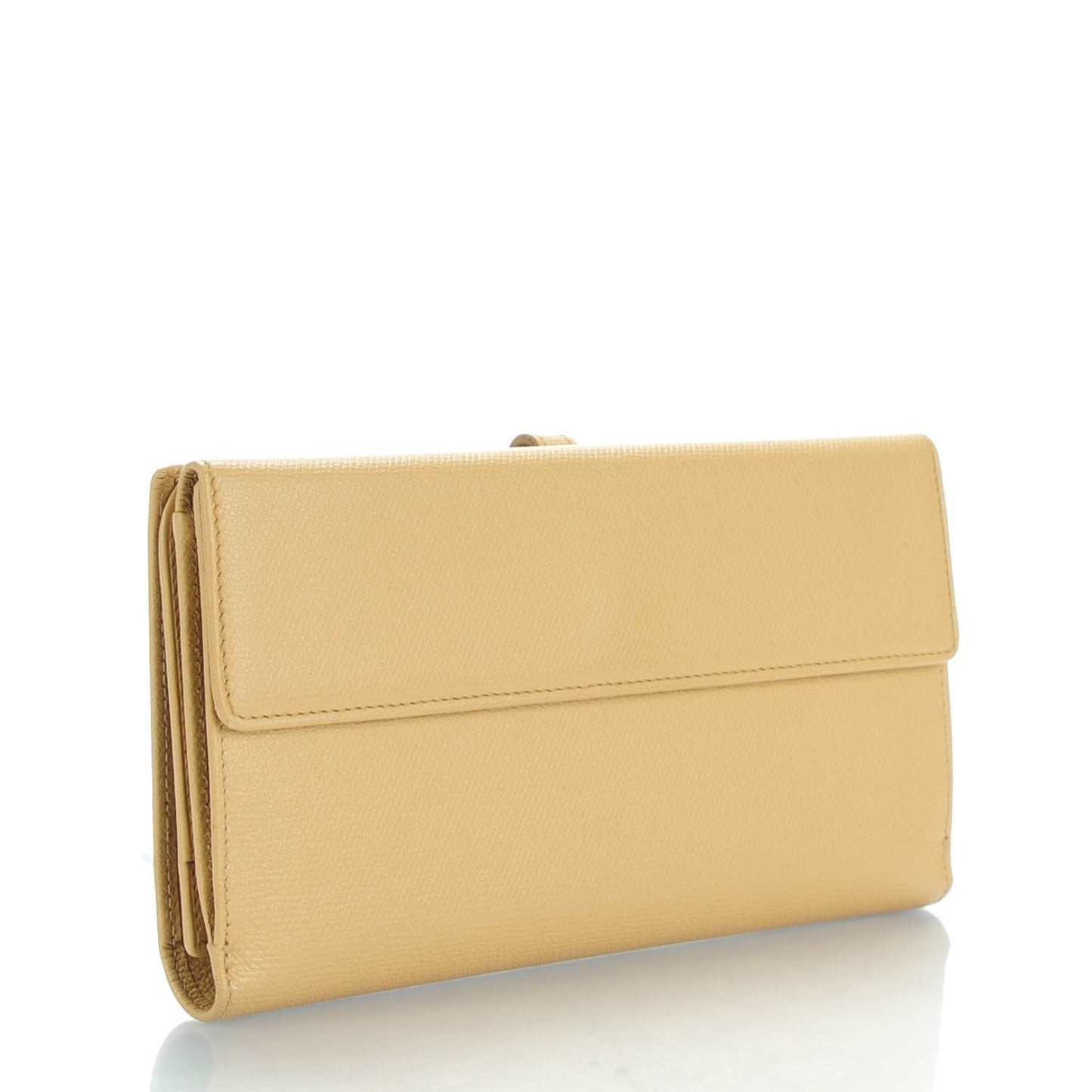 Grained Calfskin CC Button Wallet Beige