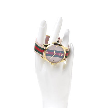 Gucci Stainless Steel Calfskin 38mm G-Timeless Stripe Web Quartz Watch Pink 2 of 6