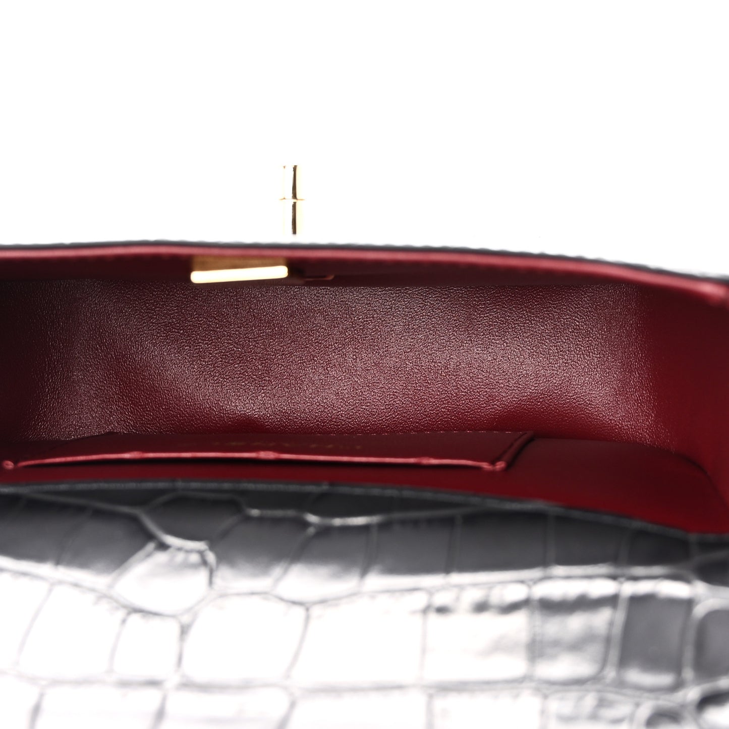 Calfskin Crocodile Embossed Turn Around Mini Flap Dark Grey