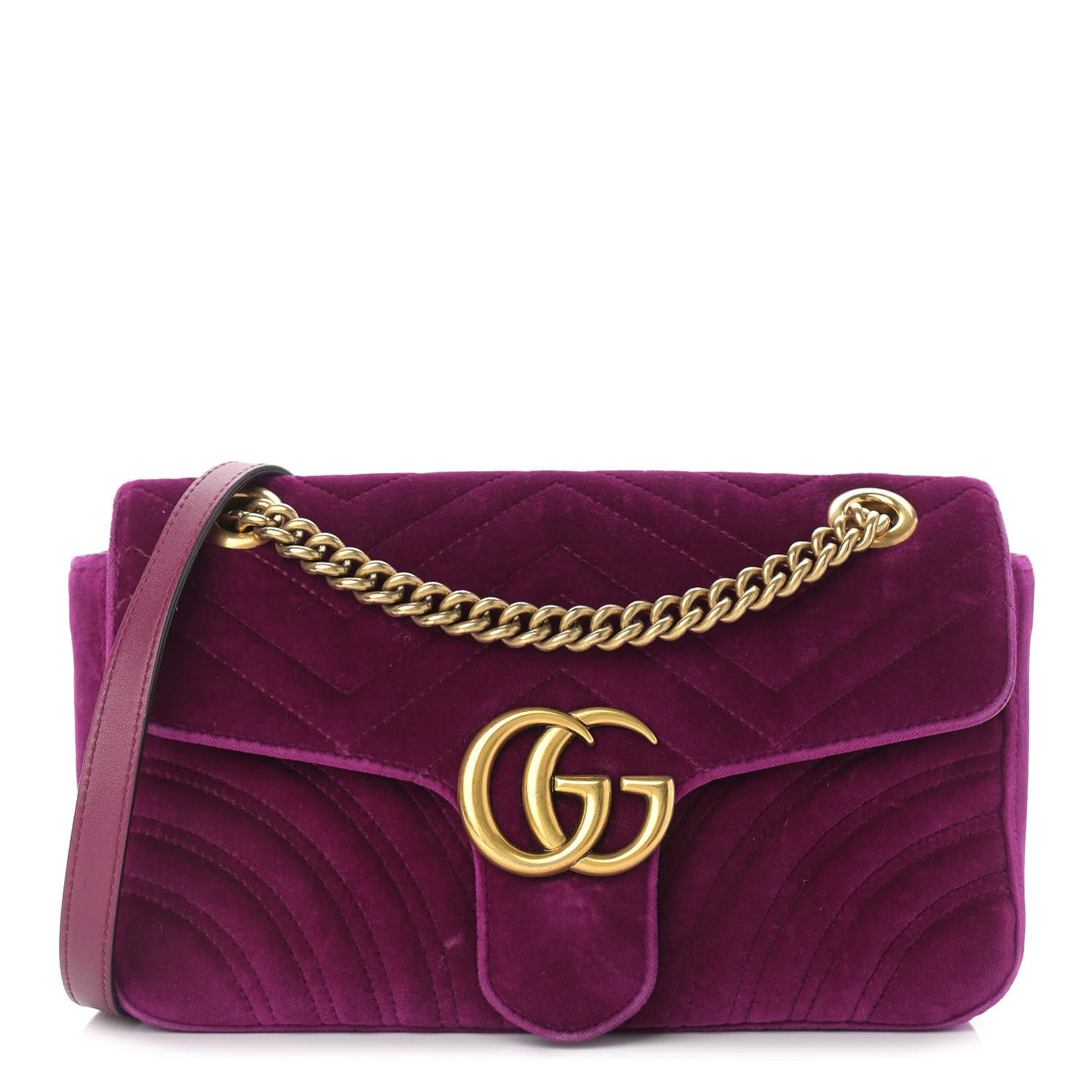 Velvet Matelasse Small GG Marmont Shoulder Bag Fuchsia Violet Cyclamen