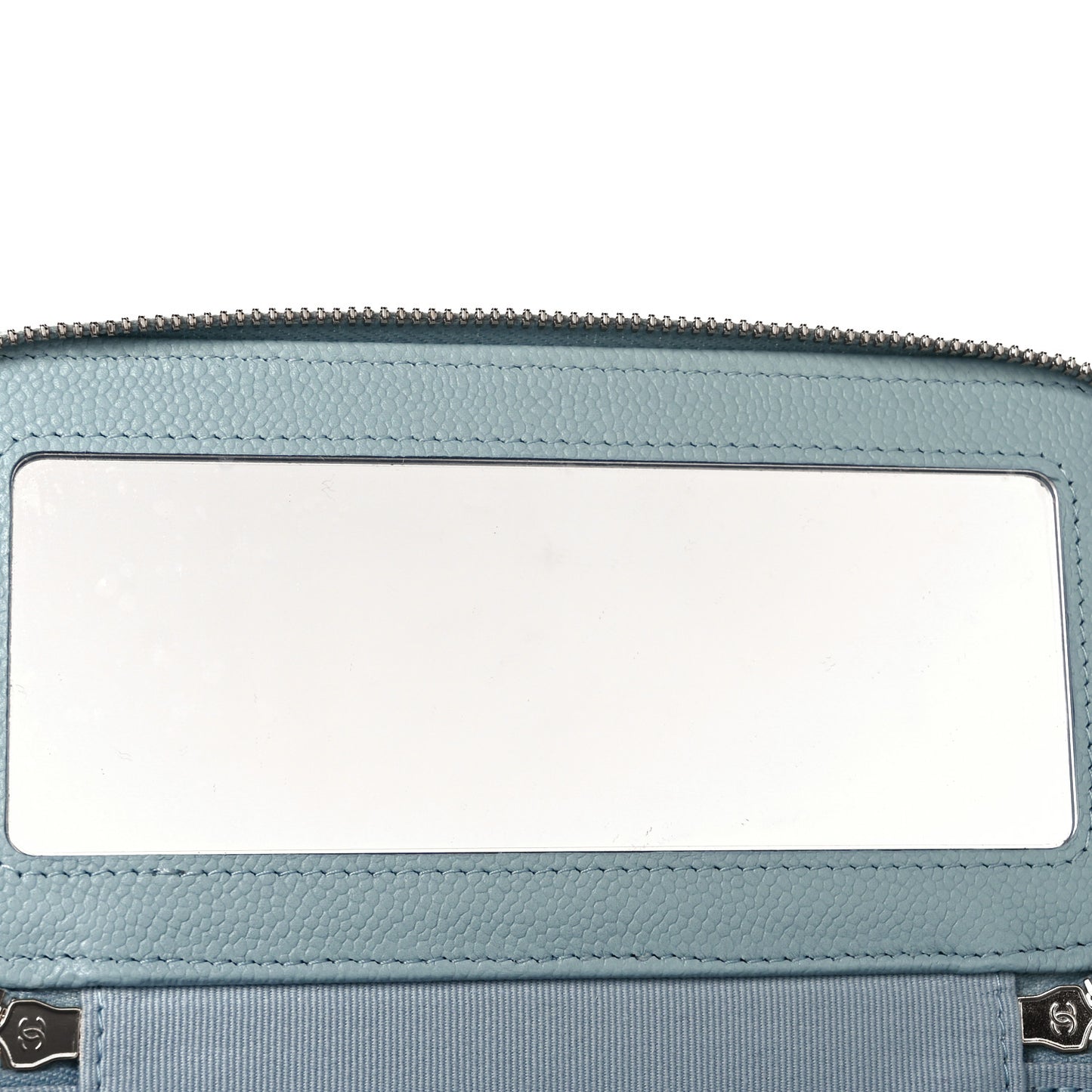 Caviar Quilted Small Tiny CC Vanity Case With Chain Light Blue