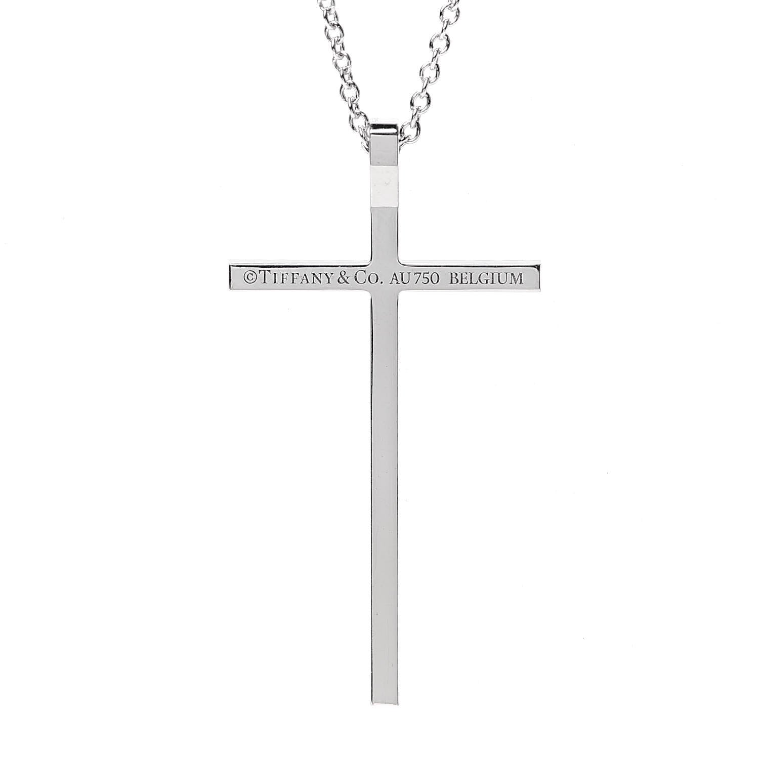 Tiffany 18K White Gold Diamond Metro Cross Pendant Necklace 5 of 8